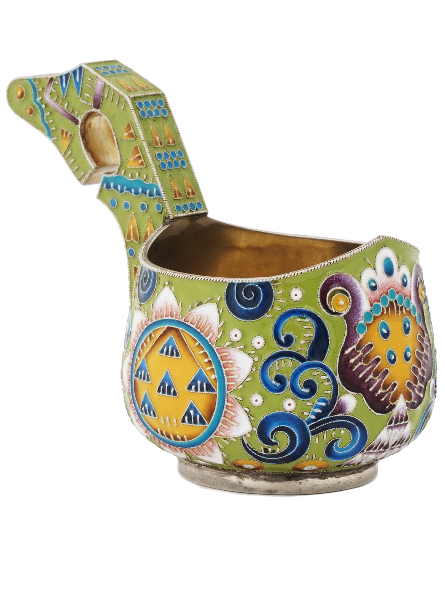 RUSSIAN GILT SILVER CLOISONNE ENAMEL KOVSH LADLE PIC-0